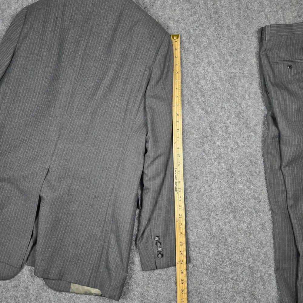 Vtg Cricketeer 3 Piece Suit Mens 42L Grey Wool Pinstripe Union Made USA Mobster